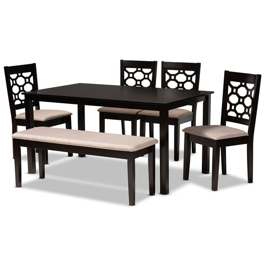 Baxton Studio - Gabriel Dining Set in Sand/Dark brown - RH335C-Sand/Dark Brown-6PC Dining Set view 1