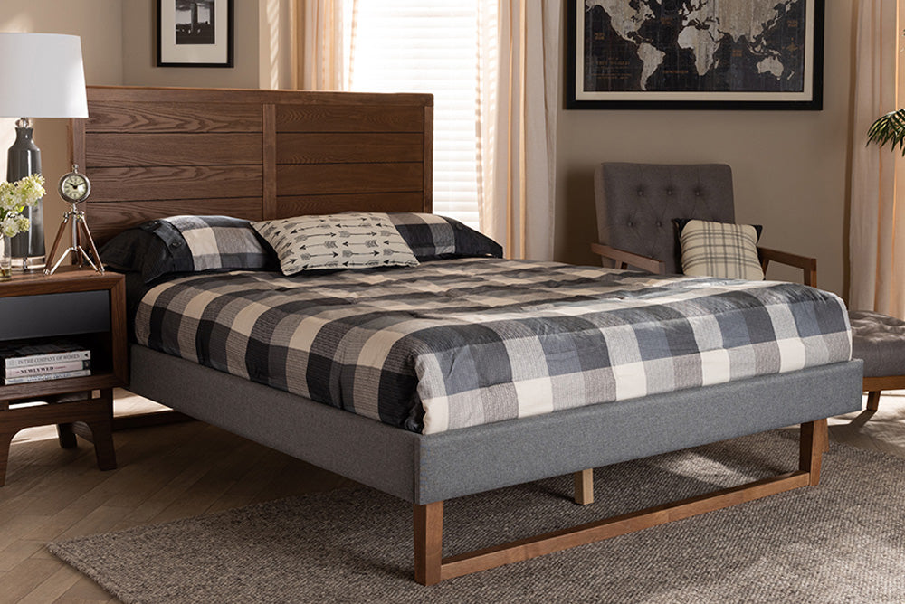 Baxton Studio - Gabriela Full Size Bed - Gabriela-Dark Grey/Ash Walnut-Full view 5