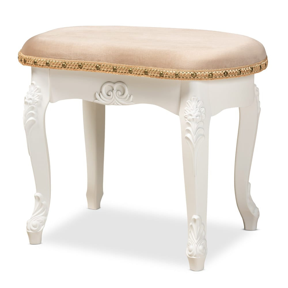 Baxton Studio - Gabrielle Ottoman in Sand/White/Gold - HL6B-A012-White-Otto view 1