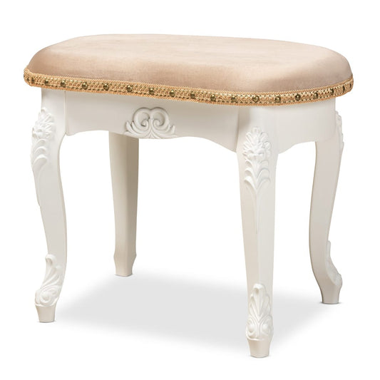 Baxton Studio - Gabrielle Ottoman in Sand/White/Gold - HL6B-A012-White-Otto view 1