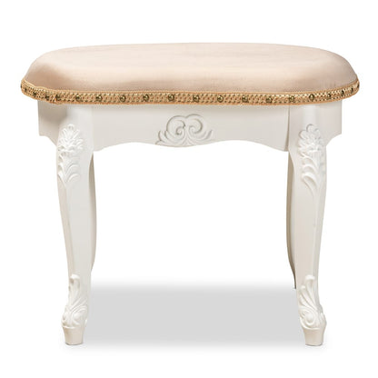 Baxton Studio - Gabrielle Ottoman in Sand/White/Gold - HL6B-A012-White-Otto view 2