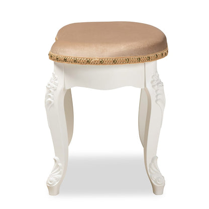 Baxton Studio - Gabrielle Ottoman in Sand/White/Gold - HL6B-A012-White-Otto view 3