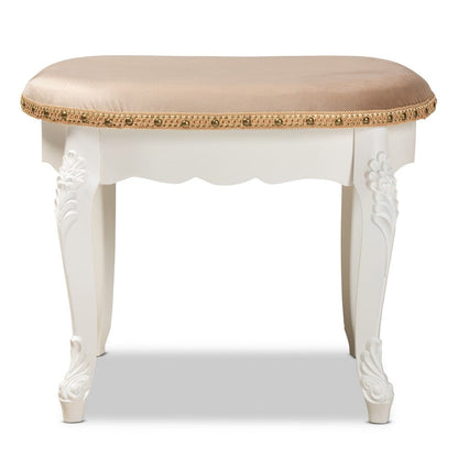 Baxton Studio - Gabrielle Ottoman in Sand/White/Gold - HL6B-A012-White-Otto view 4