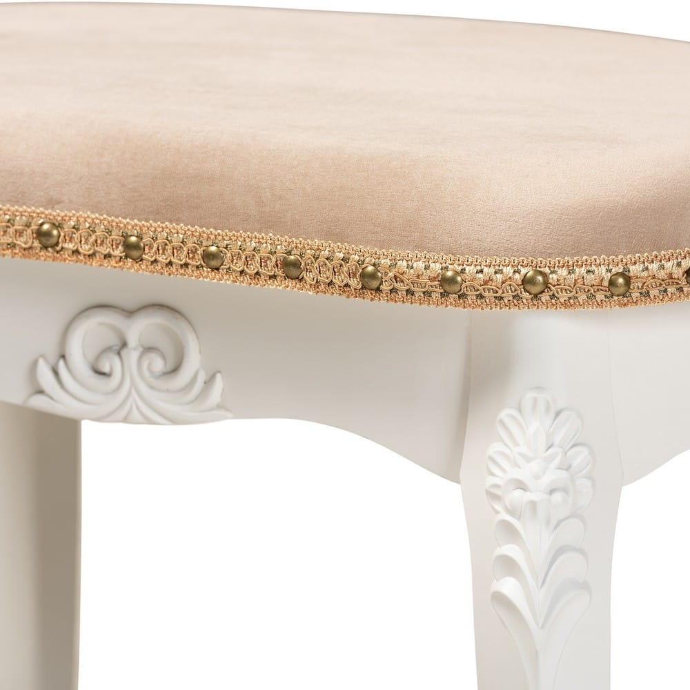 Baxton Studio - Gabrielle Ottoman in Sand/White/Gold - HL6B-A012-White-Otto view 5
