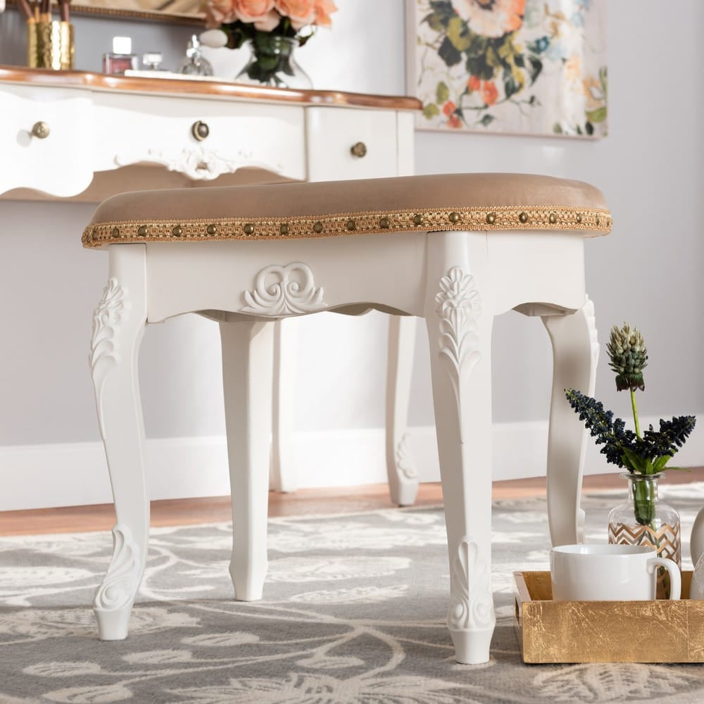 Baxton Studio - Gabrielle Ottoman in Sand/White/Gold - HL6B-A012-White-Otto view 7