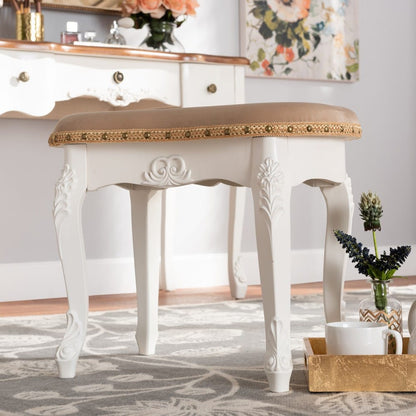 Baxton Studio - Gabrielle Ottoman in Sand/White/Gold - HL6B-A012-White-Otto view 7