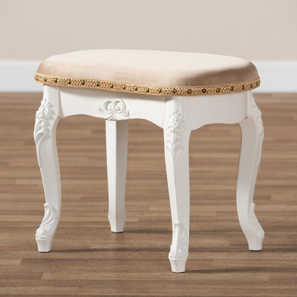 Baxton Studio - Gabrielle Ottoman in Sand/White/Gold - HL6B-A012-White-Otto view 8