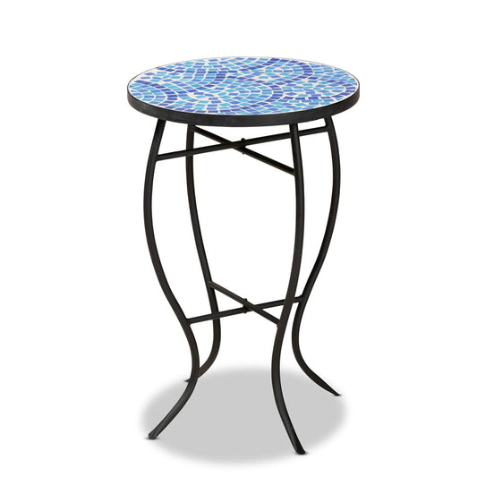 Baxton Studio - GaeNor Plant Stand in Black/Blue - H01-97880-Mosaic Plant Stand view 1