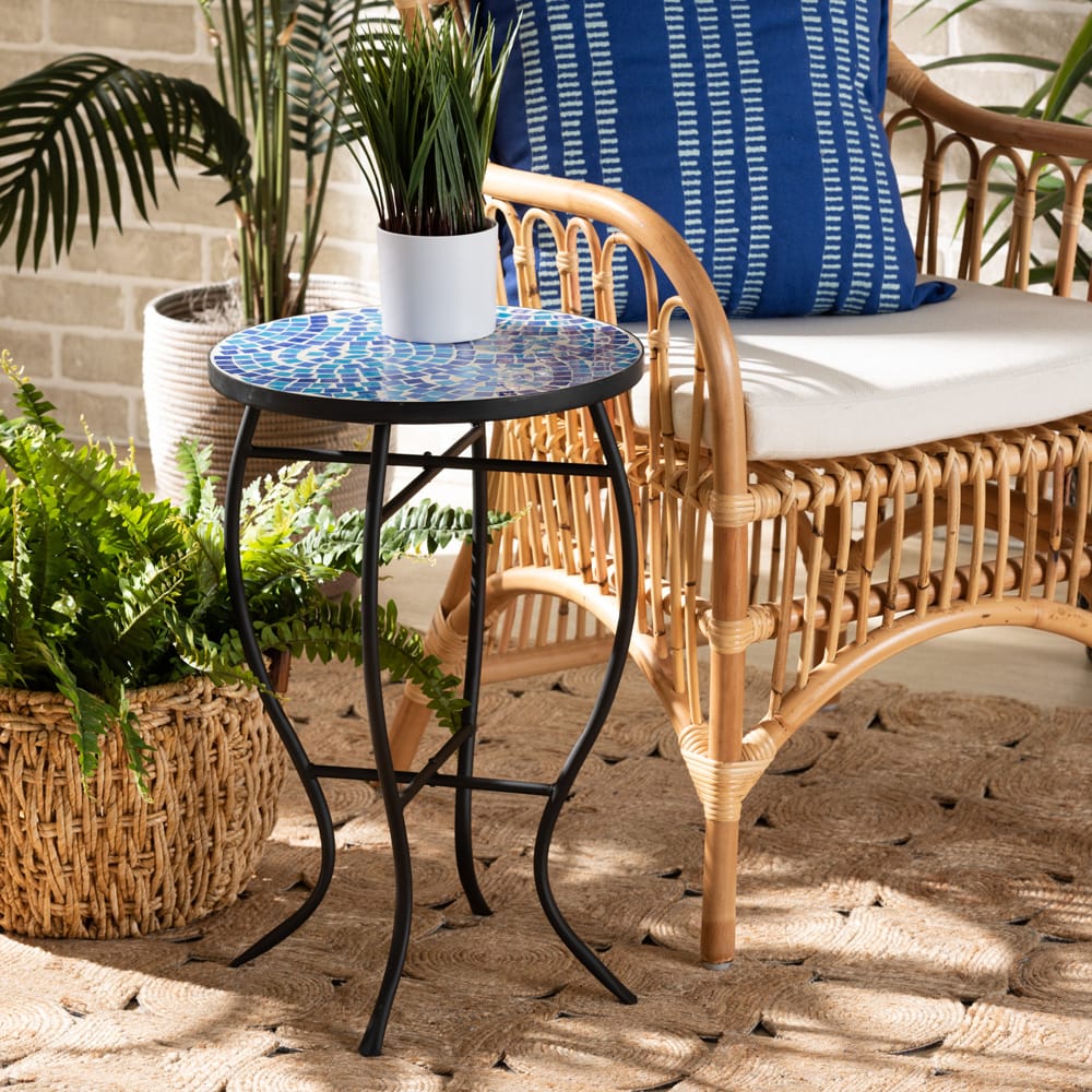 Baxton Studio - GaeNor Plant Stand in Black/Blue - H01-97880-Mosaic Plant Stand view 6