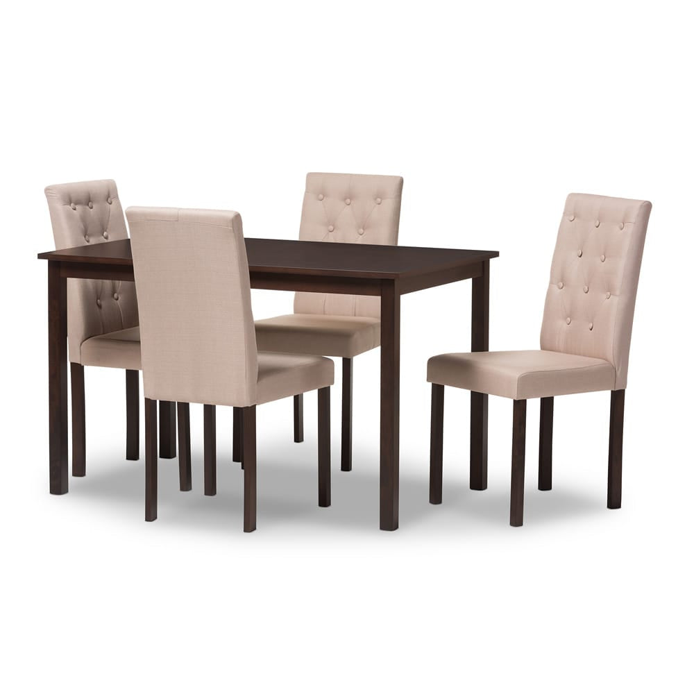 Baxton Studio - Gardner Dining Set in Beige/Dark Brown - Andrew 5 PC Dining Set-10 Buttons-Beige Fabric view 1