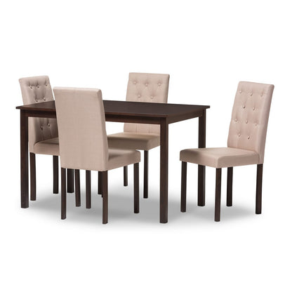 Baxton Studio - Gardner Dining Set in Beige/Dark Brown - Andrew 5 PC Dining Set-10 Buttons-Beige Fabric view 1
