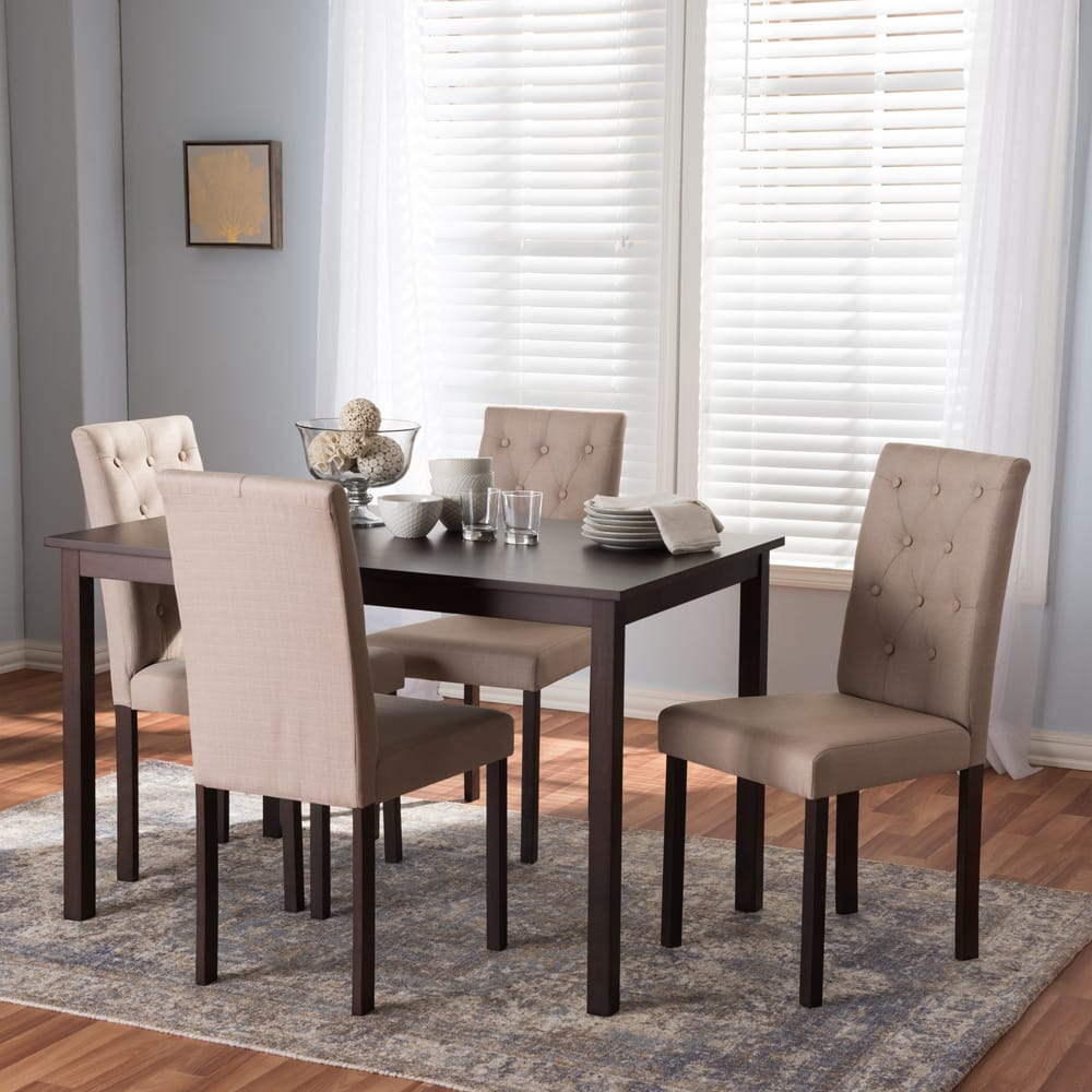 Baxton Studio - Gardner Dining Set in Beige/Dark Brown - Andrew 5 PC Dining Set-10 Buttons-Beige Fabric view 3