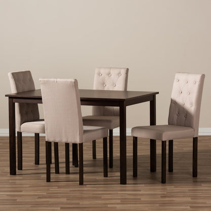 Baxton Studio - Gardner Dining Set in Beige/Dark Brown - Andrew 5 PC Dining Set-10 Buttons-Beige Fabric view 4