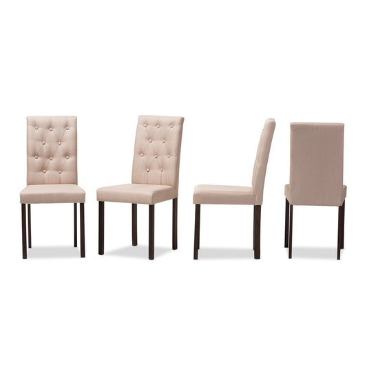 Baxton Studio - Gardner Set of 4 Dining Chairs in Beige/Dark Brown - Andrew-DC-10-Buttons-Beige view 1