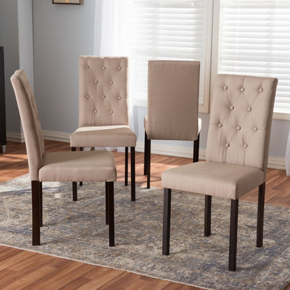 Baxton Studio - Gardner Set of 4 Dining Chairs in Beige/Dark Brown - Andrew-DC-10-Buttons-Beige view 4