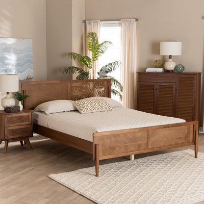 Baxton Studio - Gardwin Queen Size Bed in Ash Walnut/Light Brown - MG0089-Ash Walnut Rattan-Queen view 7