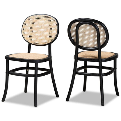 Baxton Studio - Garold Set of 2 Dining Chairs in Beige/Black - C19-Black-Beechwood/Rattan-DC view 1