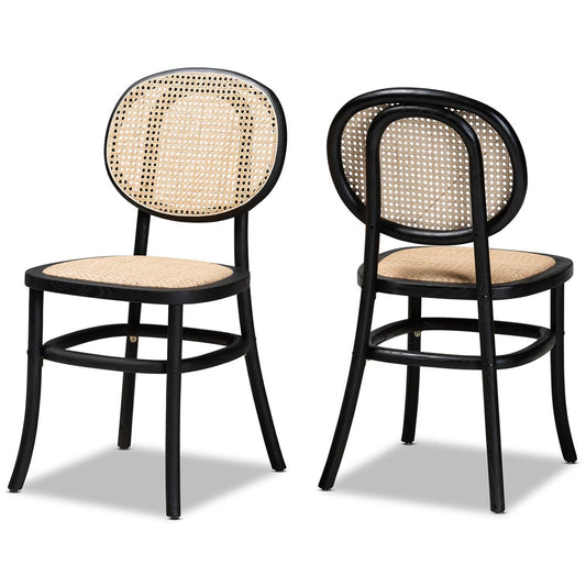 Baxton Studio - Garold Set of 2 Dining Chairs in Beige/Black - C19-Black-Beechwood/Rattan-DC view 1