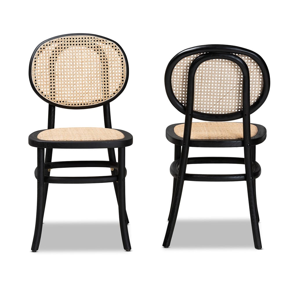 Baxton Studio - Garold Set of 2 Dining Chairs in Beige/Black - C19-Black-Beechwood/Rattan-DC view 2