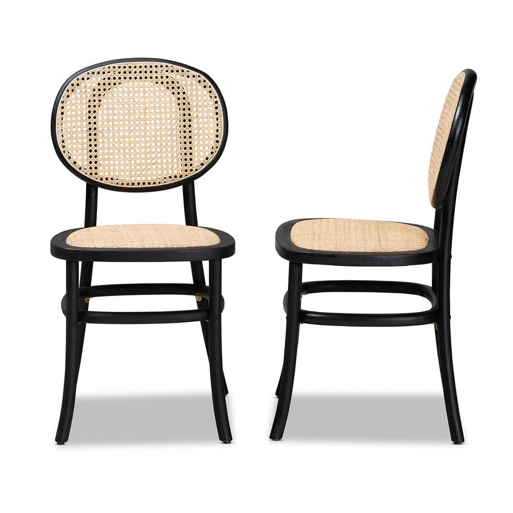 Baxton Studio - Garold Set of 2 Dining Chairs in Beige/Black - C19-Black-Beechwood/Rattan-DC view 3