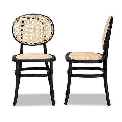 Baxton Studio - Garold Set of 2 Dining Chairs in Beige/Black - C19-Black-Beechwood/Rattan-DC view 3