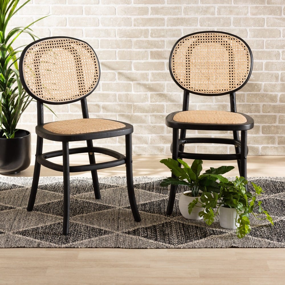 Baxton Studio - Garold Set of 2 Dining Chairs in Beige/Black - C19-Black-Beechwood/Rattan-DC view 7
