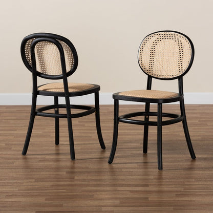 Baxton Studio - Garold Set of 2 Dining Chairs in Beige/Black - C19-Black-Beechwood/Rattan-DC view 8