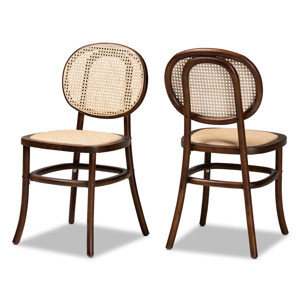 Baxton Studio - Garold Set of 2 Dining Chairs in Beige/Walnut Brown - C19-Walnut-Beechwood/Rattan-DC view 1