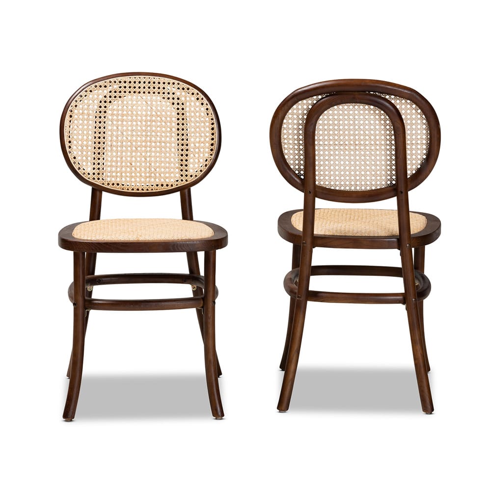 Baxton Studio - Garold Set of 2 Dining Chairs in Beige/Walnut Brown - C19-Walnut-Beechwood/Rattan-DC view 2