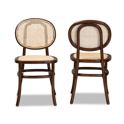 Baxton Studio - Garold Set of 2 Dining Chairs in Beige/Walnut Brown - C19-Walnut-Beechwood/Rattan-DC view 2