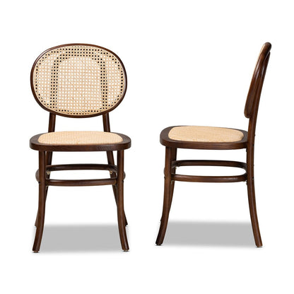 Baxton Studio - Garold Set of 2 Dining Chairs in Beige/Walnut Brown - C19-Walnut-Beechwood/Rattan-DC view 3