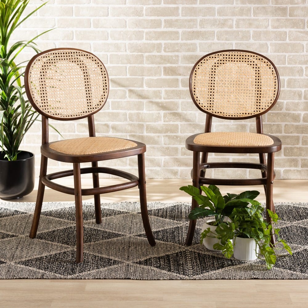 Baxton Studio - Garold Set of 2 Dining Chairs in Beige/Walnut Brown - C19-Walnut-Beechwood/Rattan-DC view 7