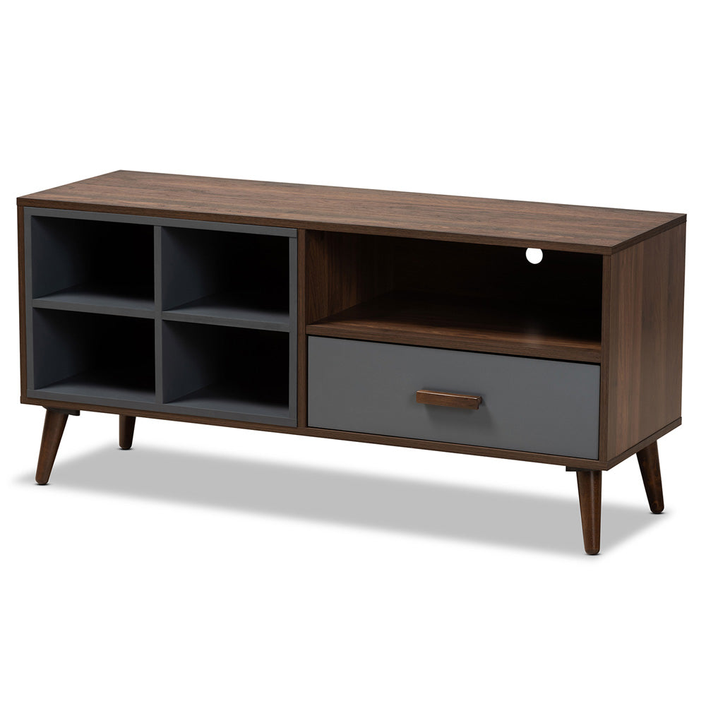 Baxton Studio - Garrick TV Stand in Grey/Walnut Brown - TV8018-Walnut/Grey-TV view 1