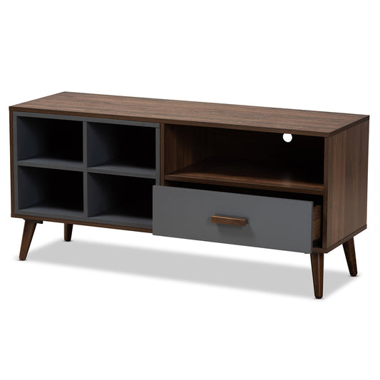 Baxton Studio - Garrick TV Stand in Grey/Walnut Brown - TV8018-Walnut/Grey-TV view 2