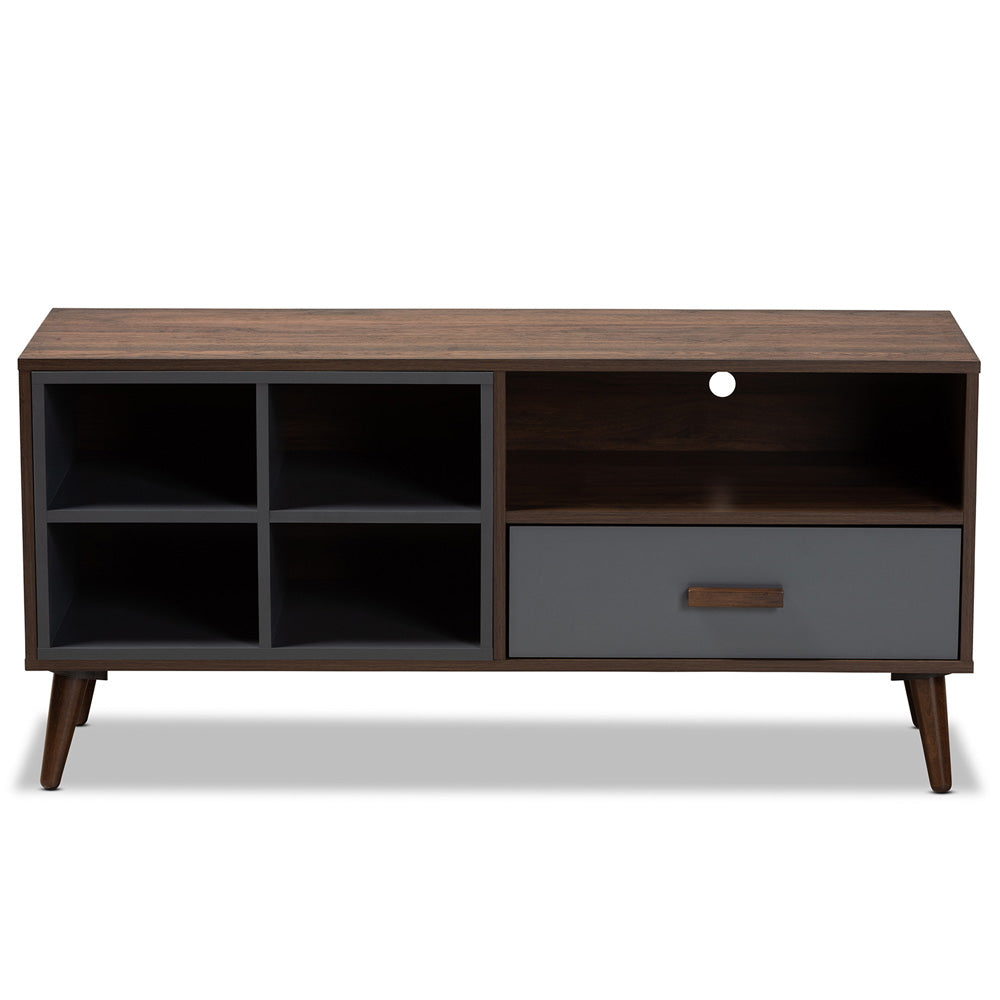 Baxton Studio - Garrick TV Stand in Grey/Walnut Brown - TV8018-Walnut/Grey-TV view 3