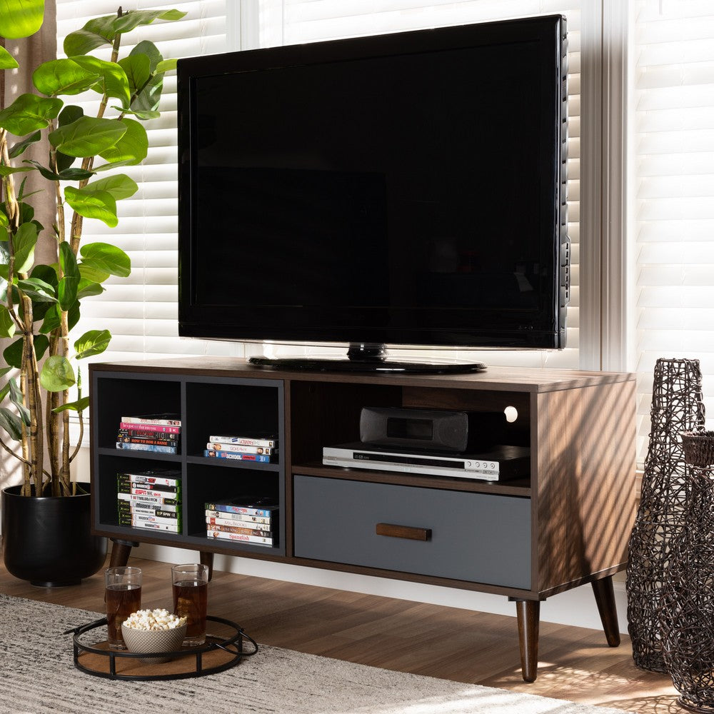 Baxton Studio - Garrick TV Stand in Grey/Walnut Brown - TV8018-Walnut/Grey-TV view 8