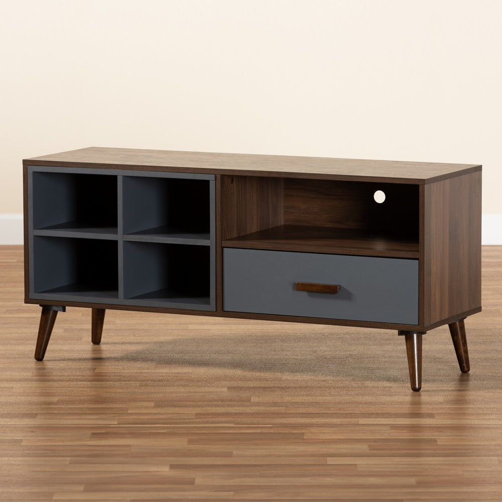 Baxton Studio - Garrick TV Stand in Grey/Walnut Brown - TV8018-Walnut/Grey-TV view 9