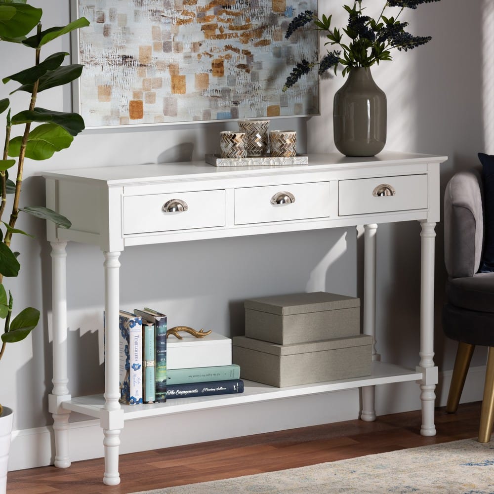 Baxton Studio - Garvey Console Table in White - JY20A373-Antique White-Console view 7