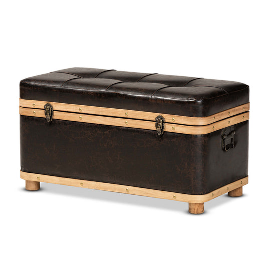 Baxton Studio - Gendry Ottoman in Dark Brown/Oak Brown - JY20B054L-Dark Brown-Large Otto view 1