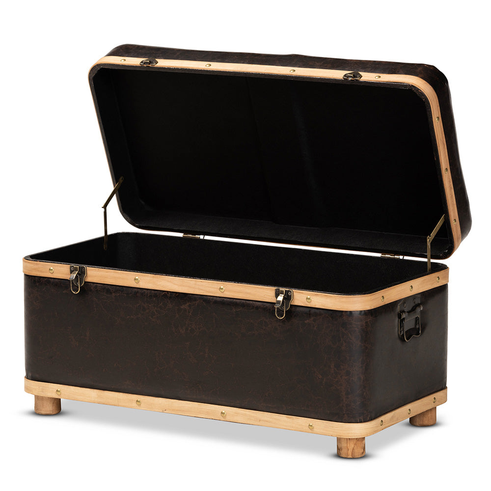 Baxton Studio - Gendry Ottoman in Dark Brown/Oak Brown - JY20B054L-Dark Brown-Large Otto view 2