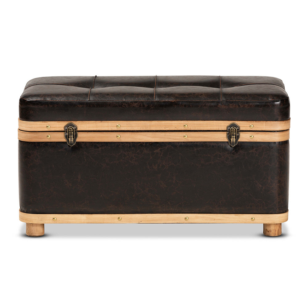 Baxton Studio - Gendry Ottoman in Dark Brown/Oak Brown - JY20B054L-Dark Brown-Large Otto view 3