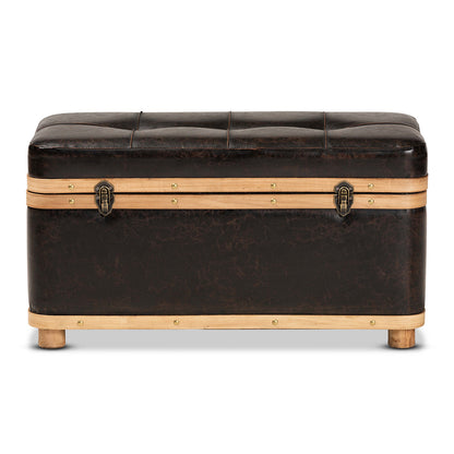 Baxton Studio - Gendry Ottoman in Dark Brown/Oak Brown - JY20B054L-Dark Brown-Large Otto view 3
