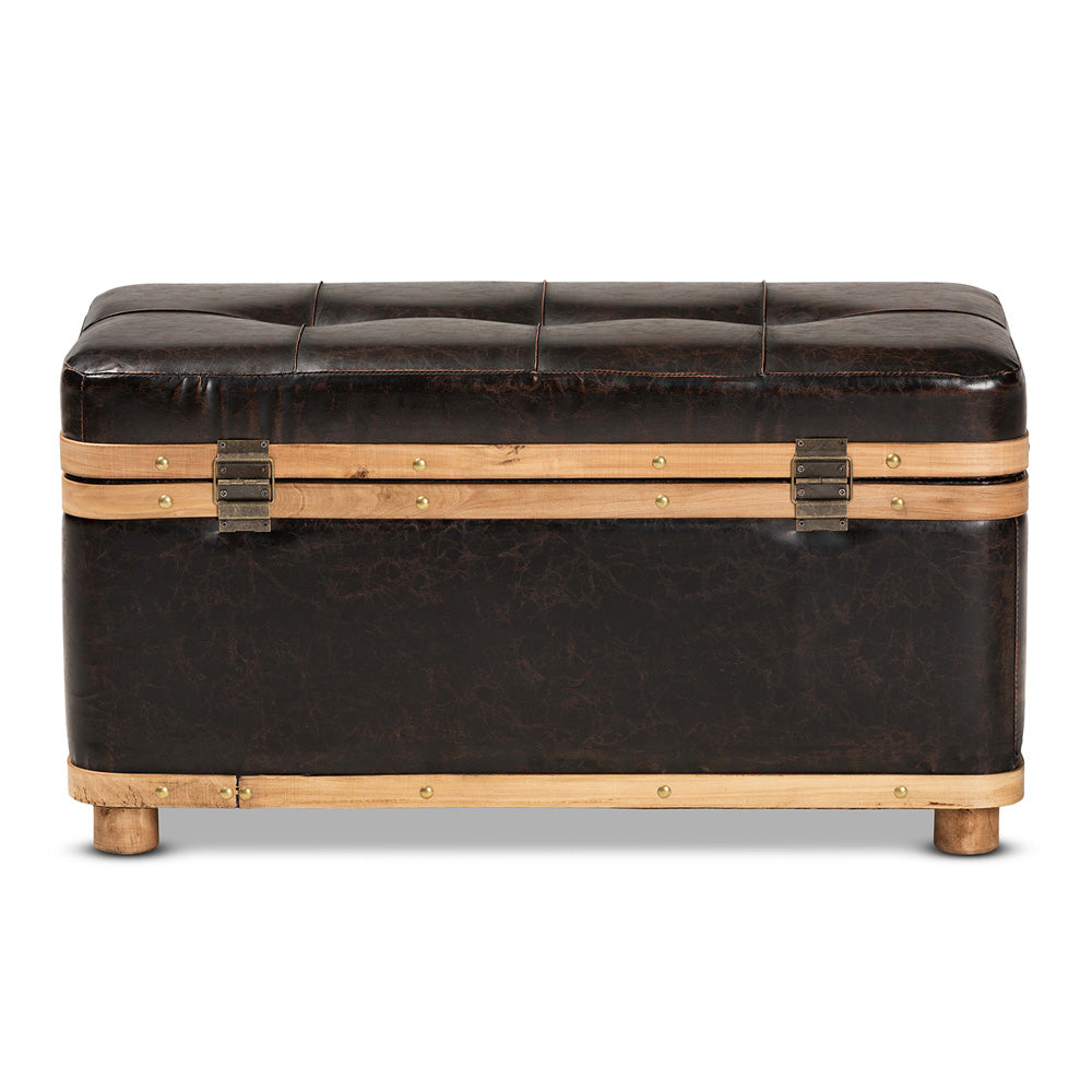 Baxton Studio - Gendry Ottoman in Dark Brown/Oak Brown - JY20B054L-Dark Brown-Large Otto view 5