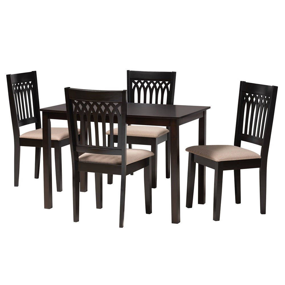 Baxton Studio - Genesis Dining Set in Beige/Dark Brown - RH389C-Sand/Dark Brown-5PC Dining Set view 1
