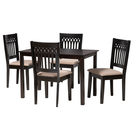 Baxton Studio - Genesis Dining Set in Beige/Dark Brown - RH389C-Sand/Dark Brown-5PC Dining Set view 1