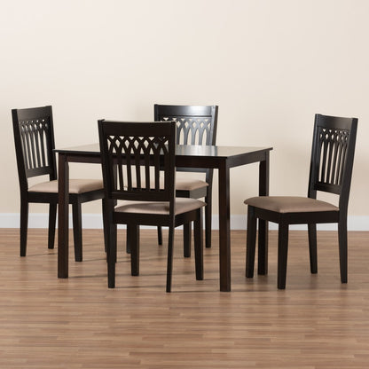 Baxton Studio - Genesis Dining Set in Beige/Dark Brown - RH389C-Sand/Dark Brown-5PC Dining Set view 9