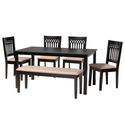 Baxton Studio - Genesis Dining Set in Beige/Dark Brown - RH389C-Sand/Dark Brown-6PC Dining Set view 1