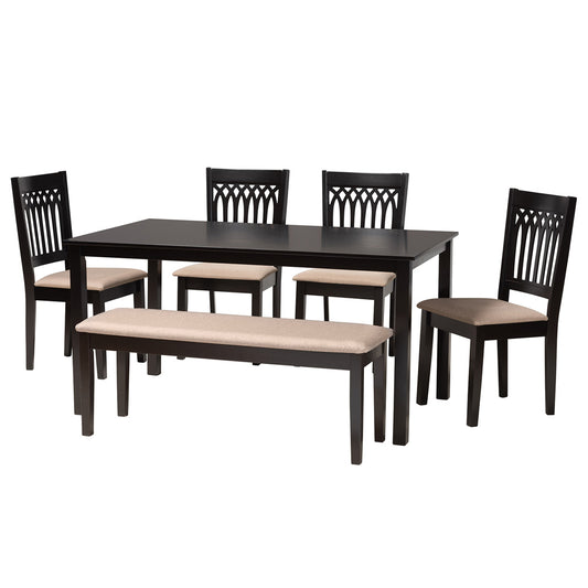 Baxton Studio - Genesis Dining Set in Beige/Dark Brown - RH389C-Sand/Dark Brown-6PC Dining Set view 1