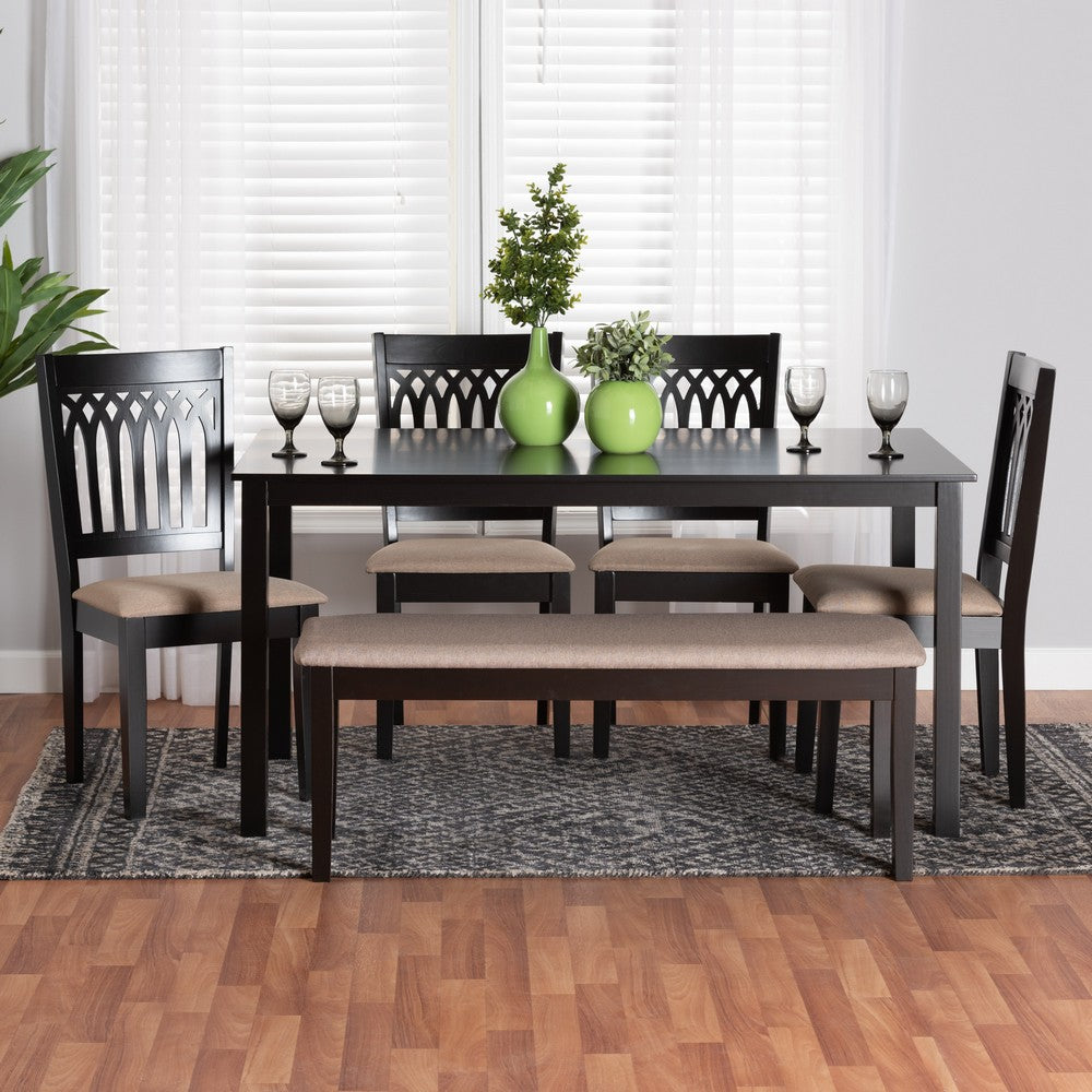 Baxton Studio - Genesis Dining Set in Beige/Dark Brown - RH389C-Sand/Dark Brown-6PC Dining Set view 9