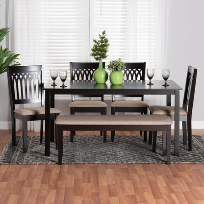 Baxton Studio - Genesis Dining Set in Beige/Dark Brown - RH389C-Sand/Dark Brown-6PC Dining Set view 9